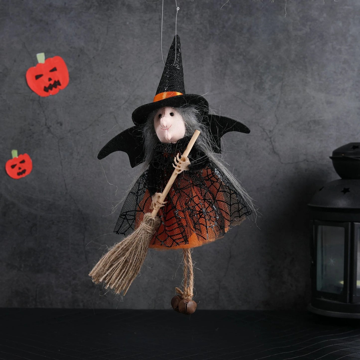 1pcs/3pcs Halloween witch doll angel hanging decorations with broom - no electricity required, suitable for multiple holiday ind 5