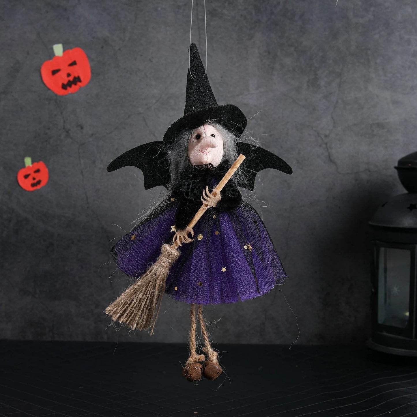 1pcs/3pcs Halloween witch doll angel hanging decorations with broom - no electricity required, suitable for multiple holiday ind 6