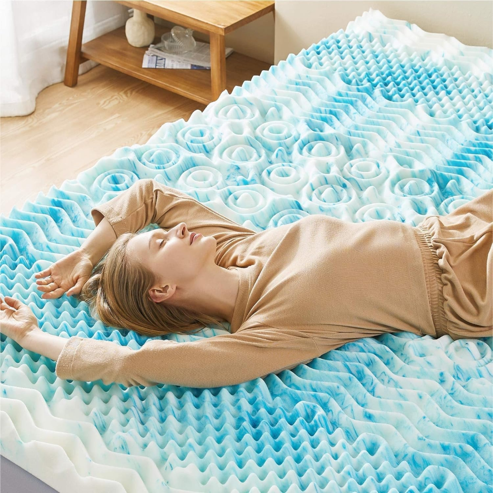 RoyaleGlow Premium Cooling Egg Crate Foam Mattress Topper