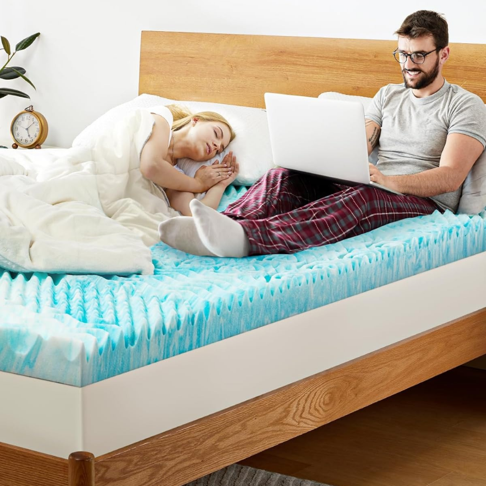 RoyaleGlow Premium Cooling Egg Crate Foam Mattress Topper