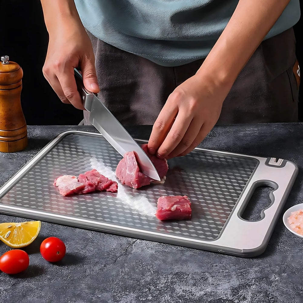 stainless steel cutting board with non-slip silicone edge double-sided scratch-resistant surface juice groove hygienic dishwasher safe chopping board for meat fruits and vegetables