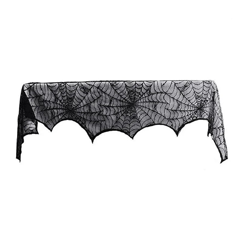 2025 Halloween Decoration Lace Spider Web Skeleton Skull Tablecloth Black Fireplace Mantel Scarf Event Party Supplies 6