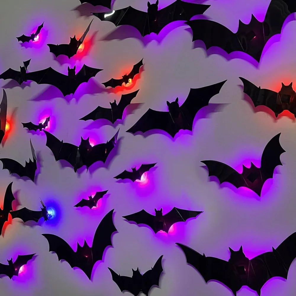 2025 Halloween Decorations Outdoor - Halloween Bats Wall Decor - Lighted 3D Bat Stickers for Party Window Door Decor Home Decals 0