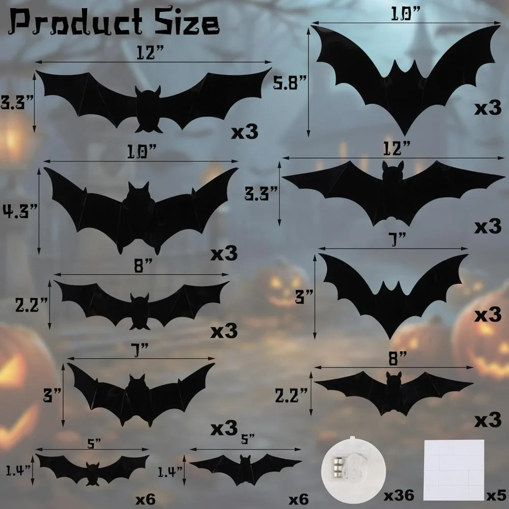 2025 Halloween Decorations Outdoor - Halloween Bats Wall Decor - Lighted 3D Bat Stickers for Party Window Door Decor Home Decals 2