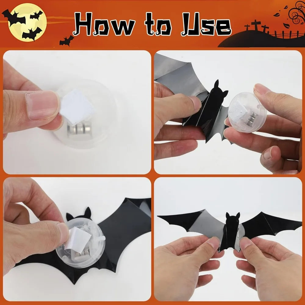 2025 Halloween Decorations Outdoor - Halloween Bats Wall Decor - Lighted 3D Bat Stickers for Party Window Door Decor Home Decals 5