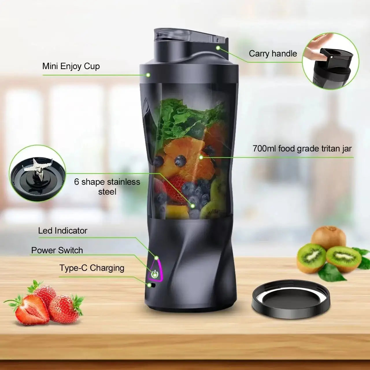 2025 new portable electric wireless juicer USB charging 700ml large-capacity large household juicer Fruit sctional 700ML Blender 2