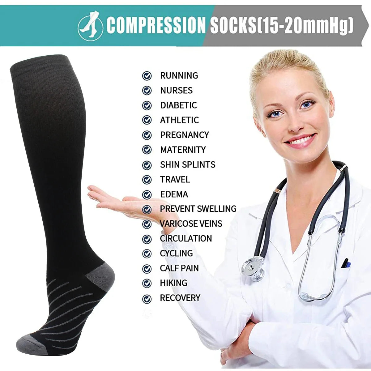 RoyaleGlow Medical Compression Socks for All-Day Comfort