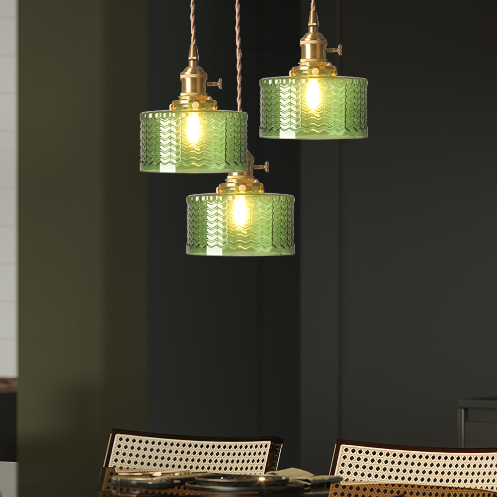 RoyaleGlow Stunning Cylinder Glass Pendant Light – Elegant Modern Illumination - Green / A- 6.9 in (17.5 cm) x 7.48 in (19 cm) / Single Head
