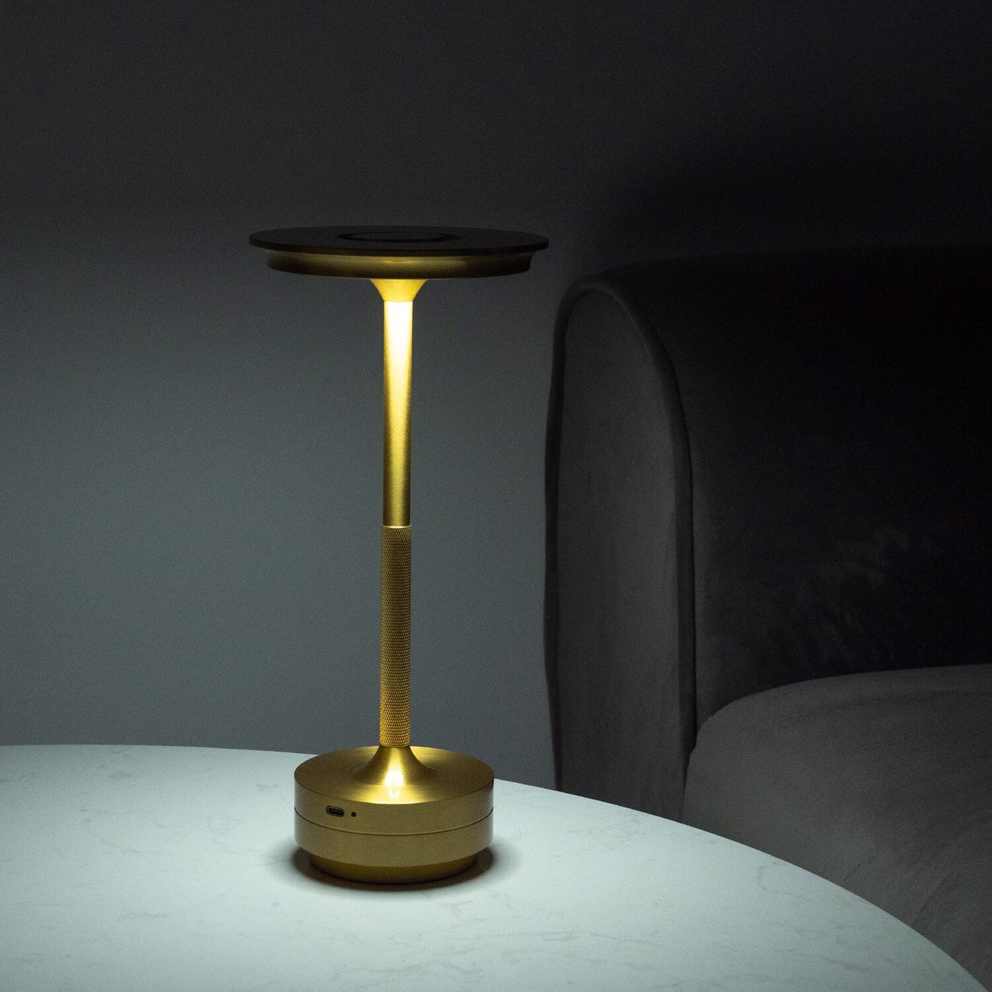 Luxlive Cordless Ambient Table Lamp - Metallic, Waterproof, Adjustable Brightness - Gold