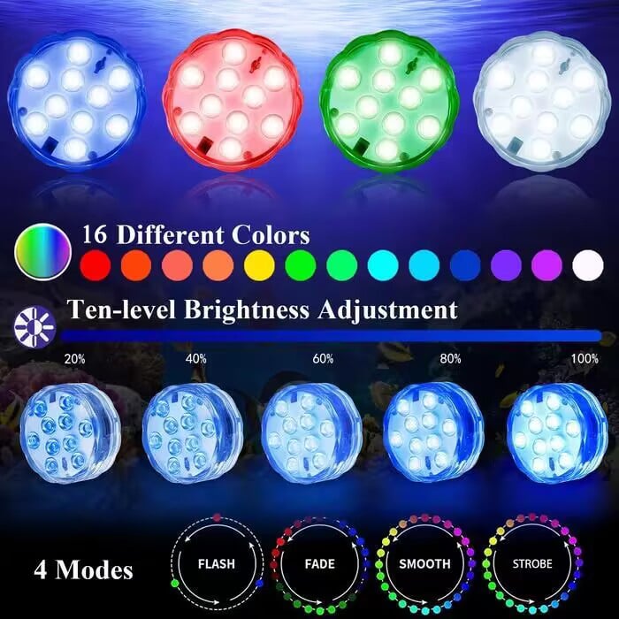 RoyaleGlow Submersible LED Pool Lights 10 Lamps Set