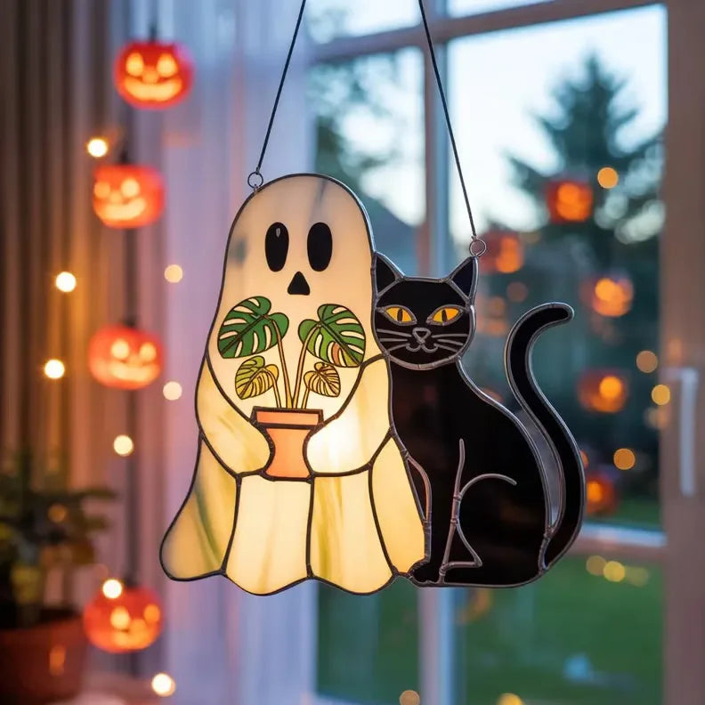 2D Halloween Window Hanging Decoration Creative Pumpkin Ghost Acrylic Hanging Ornaments Home Window Festival Party Decorations 10