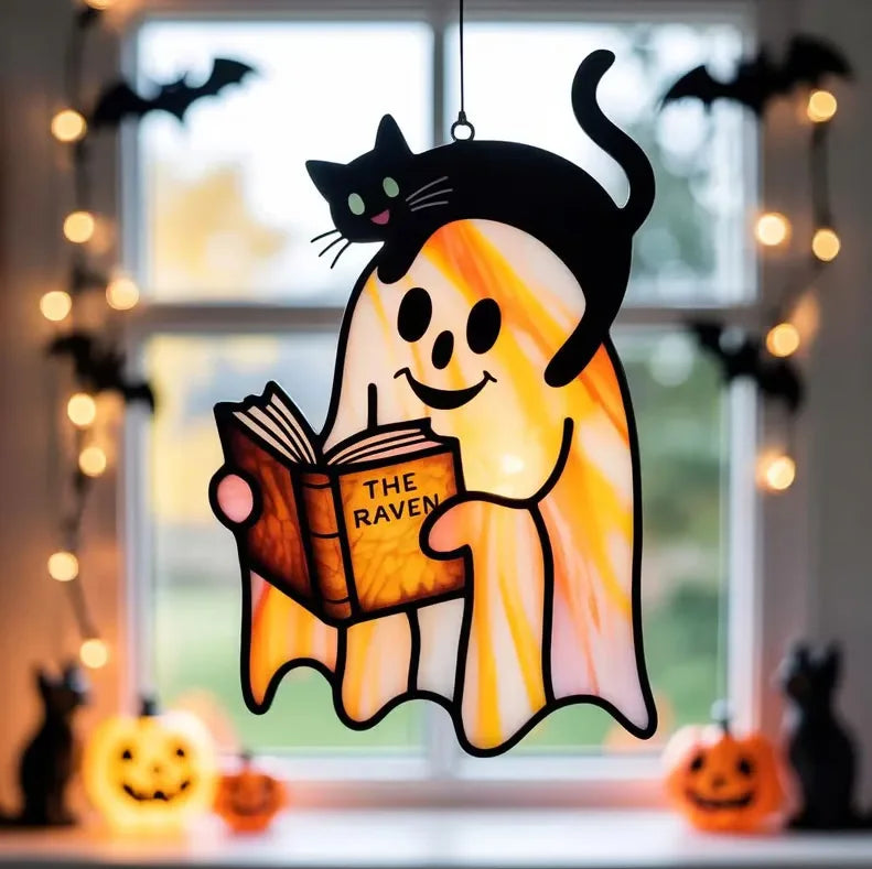 2D Halloween Window Hanging Decoration Creative Pumpkin Ghost Acrylic Hanging Ornaments Home Window Festival Party Decorations 11
