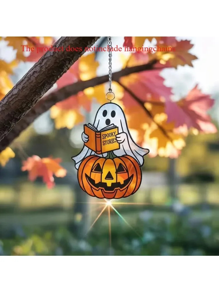 2D Halloween Window Hanging Decoration Creative Pumpkin Ghost Acrylic Hanging Ornaments Home Window Festival Party Decorations 3