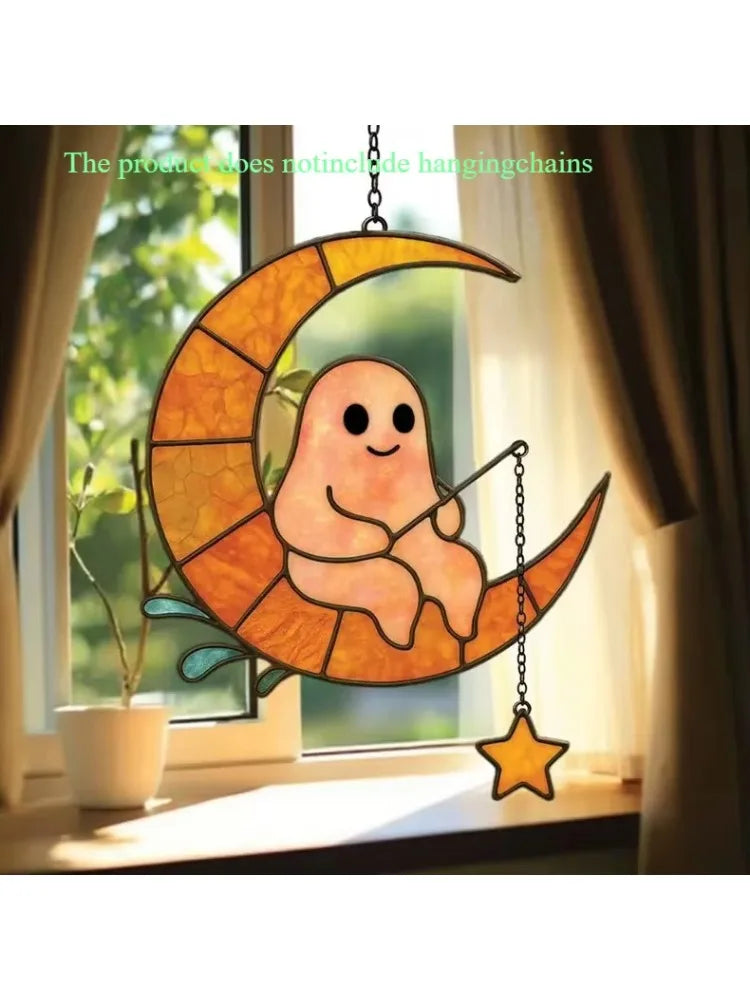 2D Halloween Window Hanging Decoration Creative Pumpkin Ghost Acrylic Hanging Ornaments Home Window Festival Party Decorations 4