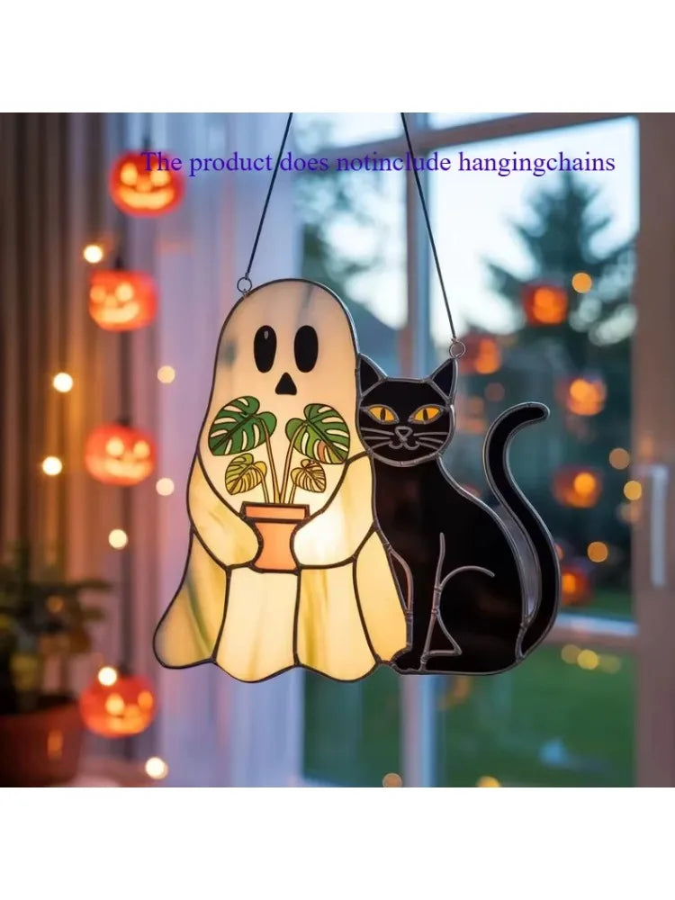 2D Halloween Window Hanging Decoration Creative Pumpkin Ghost Acrylic Hanging Ornaments Home Window Festival Party Decorations 5