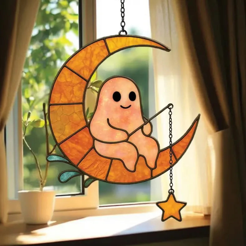 2D Halloween Window Hanging Decoration Creative Pumpkin Ghost Acrylic Hanging Ornaments Home Window Festival Party Decorations 8