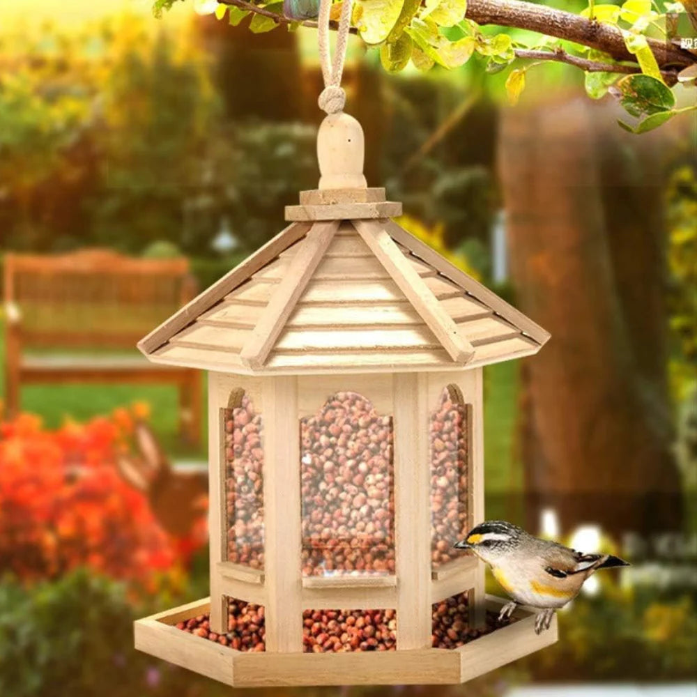 Luxora Wooden Transparent Household Bird Feeder for Garden
