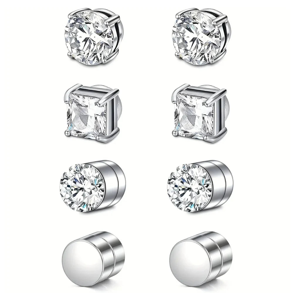 RoyaleGlow Premium Unisex Magnetic Crystal Design Stud Earrings