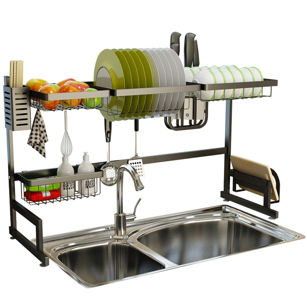 RoyaleGlow 34.6" Stainless Steel Black Dish Drying Rack Over Kitchen Sink, Dishes and Utensils Draining Shelf