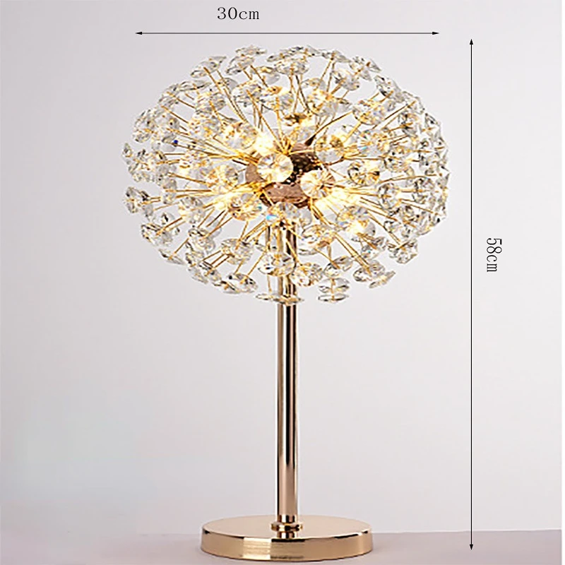 Royelux Crystal Dandelion Table Lamp - Gold Modern Bedside Light