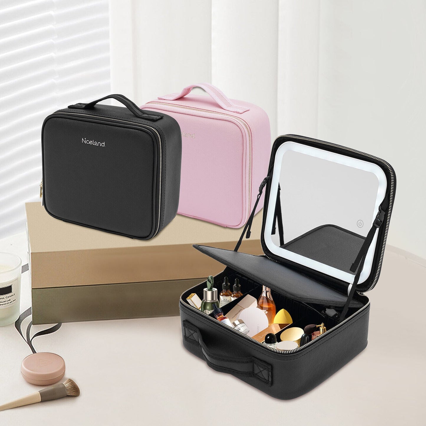 RoyaleGlow LED Makeup BAG with Mirror and Brush Compartment