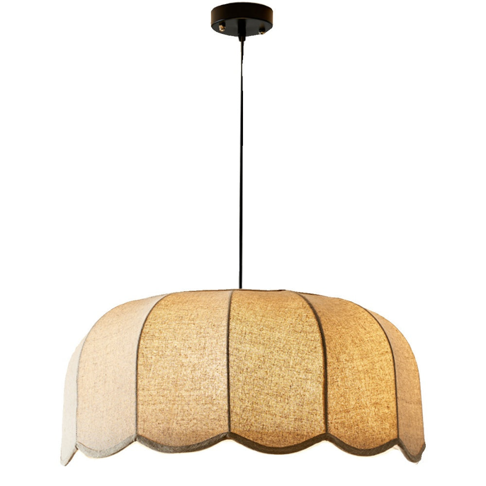 RoyaleGlow Scalloped Fabric Pendant Light-Beige Wavy Lampshade Elegant Hanging Lamp