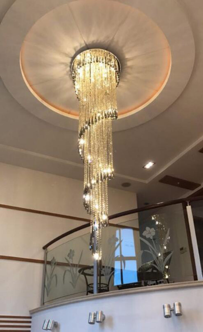 Royelux Modern Spiral Crystal Chandelier for Staircases & Ceilings