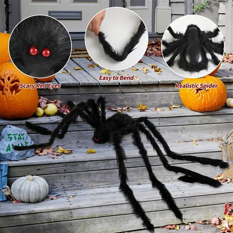 30cm/50cm/75cm/90cm/125cm/150cm/200cm Horror Halloween Giant Black Spider Decoration Haunted House Party Props Halloween Decor 1