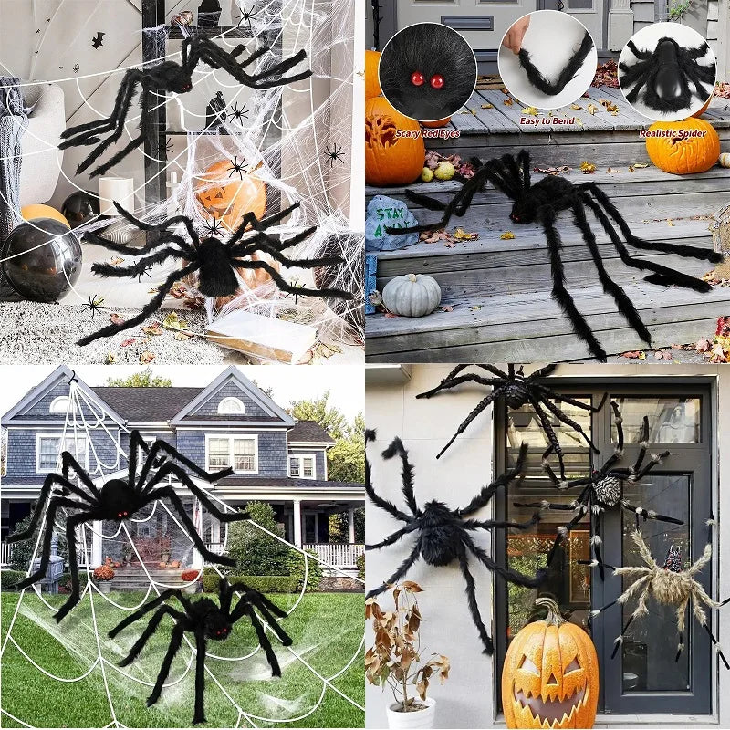 30cm/50cm/75cm/90cm/125cm/150cm/200cm Horror Halloween Giant Black Spider Decoration Haunted House Party Props Halloween Decor 2