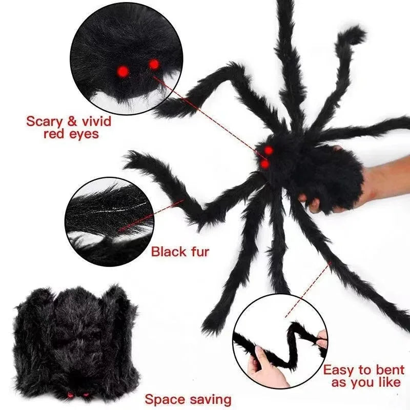 30cm/50cm/75cm/90cm/125cm/150cm/200cm Horror Halloween Giant Black Spider Decoration Haunted House Party Props Halloween Decor 4