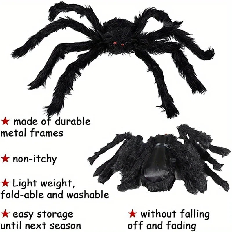 30cm/50cm/75cm/90cm/125cm/150cm/200cm Horror Halloween Giant Black Spider Decoration Haunted House Party Props Halloween Decor 5