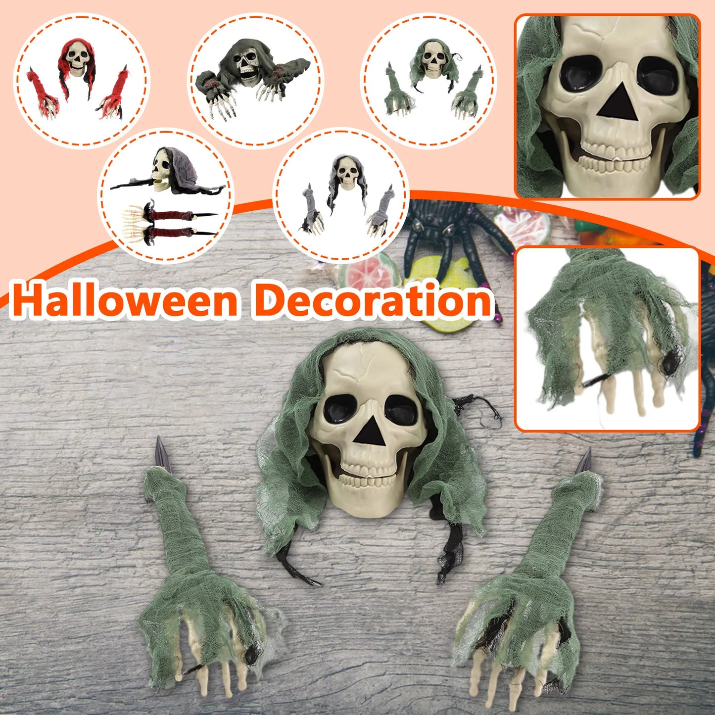 3PCS Halloween Ground Decorative Skull/ Ghost/ Head Crawling Ghost Crawling Trick Simulation Arm Skull Decoration, Gifts 0