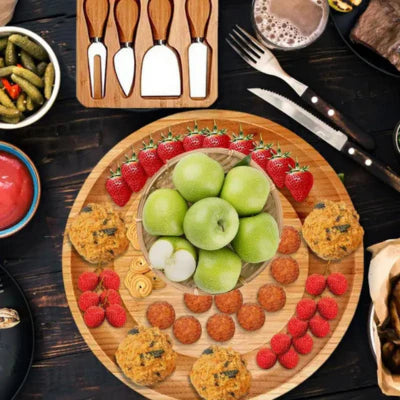 Luxora Bamboo Cheese Board with Integrated Drawer and Knives
