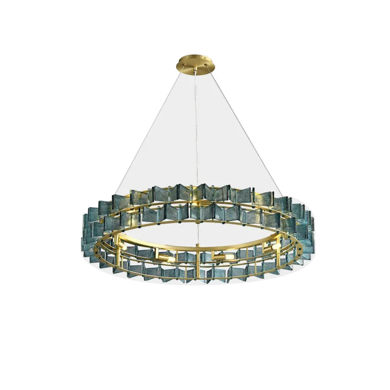 LuxRoyale Contemporary Glass Cube Chandelier-LED Gold Light Fixture