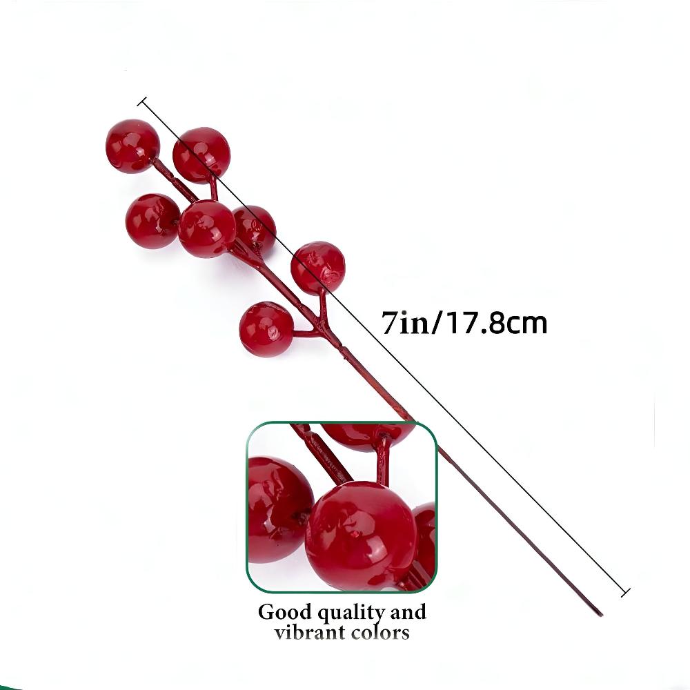 RoyaleGlow Artificial Pine Branches with Red Berries 35 Pcs