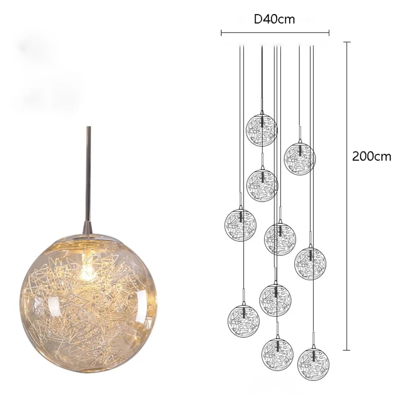 LuxRoyale Cascading Cognac Glass Sphere Pendant Chandelier for Stairwell Entryway