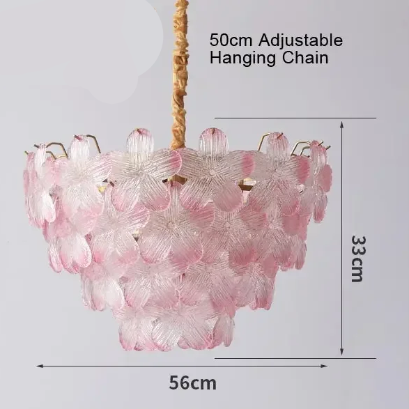 RoyaleGlow Floral Glass Crystal Chandelier - Colored Petal Hanging Light Fixture