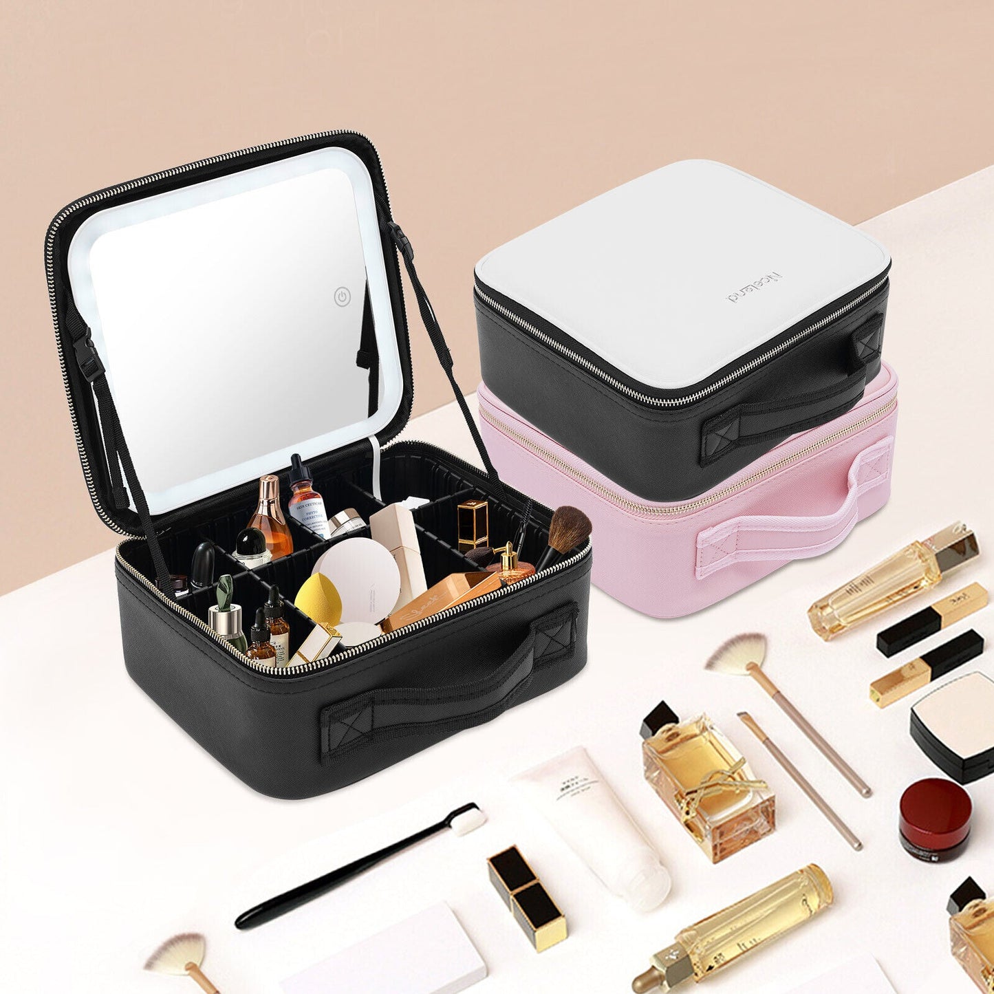 RoyaleGlow LED Makeup BAG with Mirror and Brush Compartment