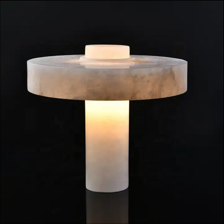 LuxRoyale Genuine Alabaster Accent Lamp - Sculptural Stone Table Light