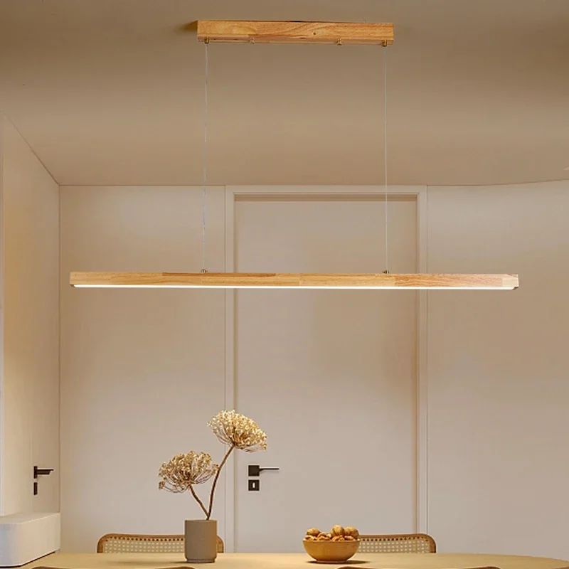 Rayvia Modern Linear Wood LED Pendant Light for Kitchen Island & Bar Dining