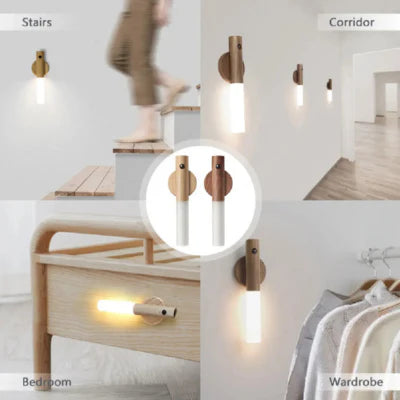 Luxora Wood Grain Motion Sensor Night Light with Magnetic Base