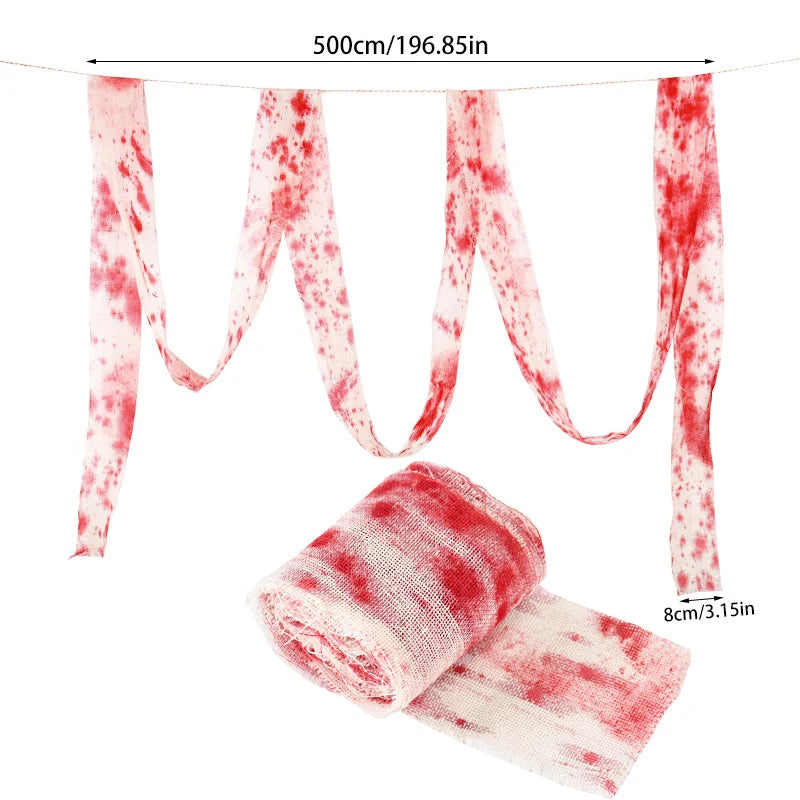 3m/5m Halloween Bloody Gauze Bandage Warning Isolation Belt Horror Props For Halloween Party Haunted House Home Scene Decoration 6