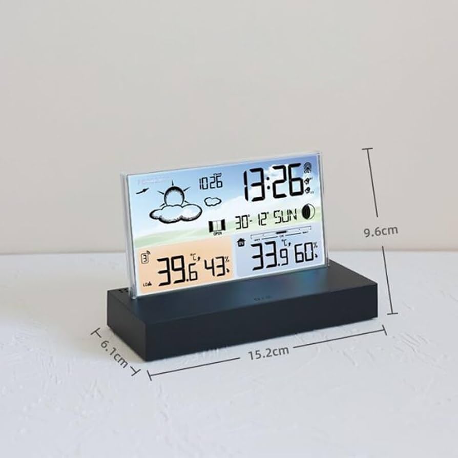 LuxRoyale Sleek Acrylic Digital Weather Station Clock with Wireless Indoor Outdoor Temperature.