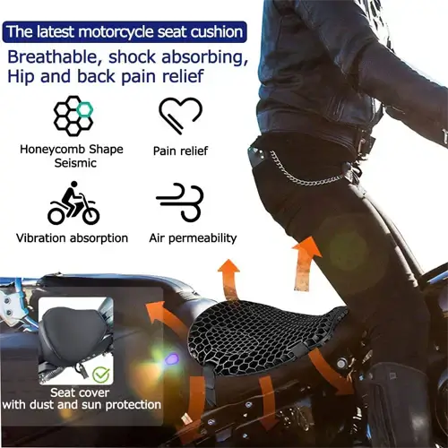 Royallure Gel Motorcycle Seat Pad – Long-Ride Comfort, Shock-Absorbing Non-Slip Cushion