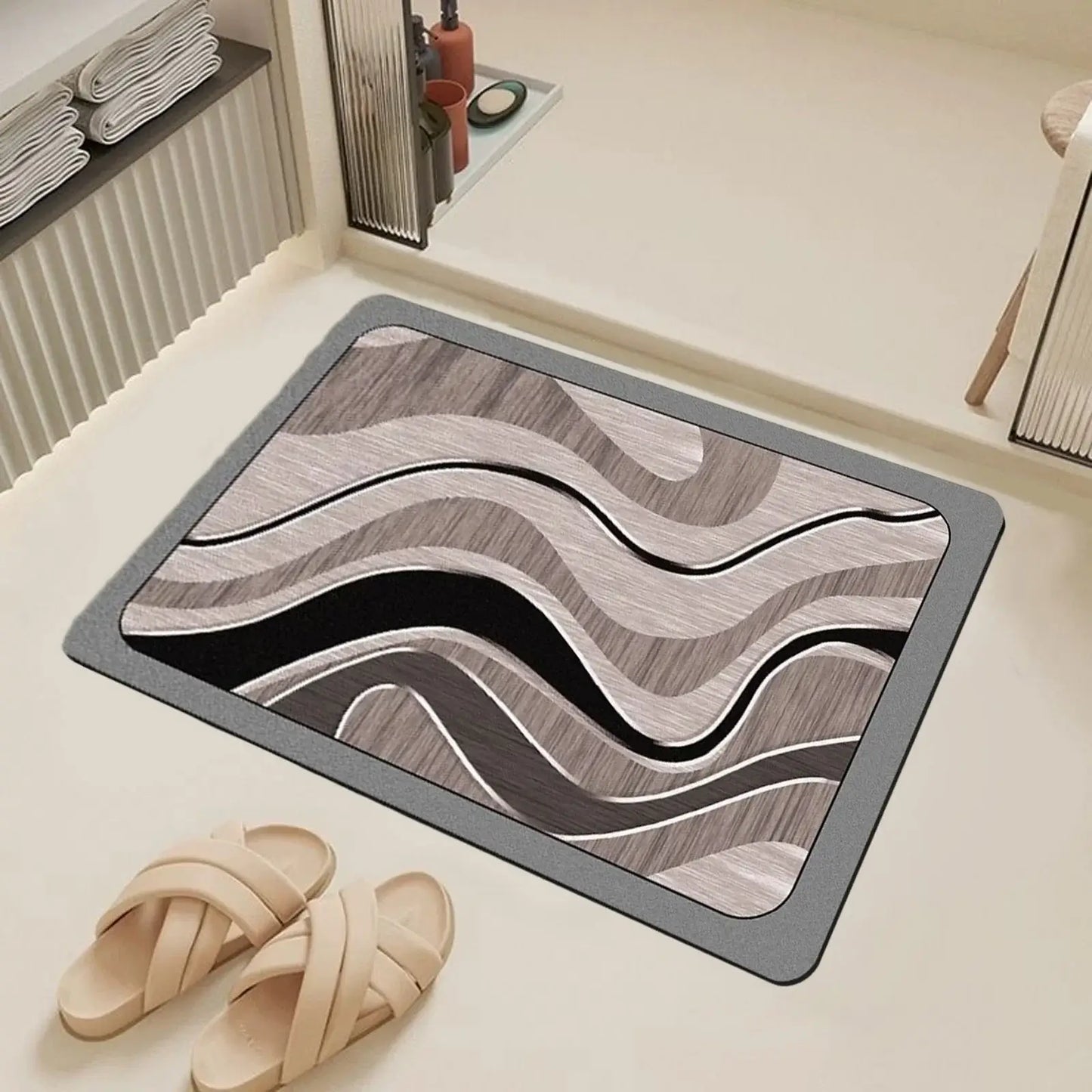 Royallure Geometric Diatomite Bath Mat – Quick-Dry, Non-Slip, Rubbery Backing Modern Design