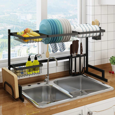 RoyaleGlow 34.6" Stainless Steel Black Dish Drying Rack Over Kitchen Sink, Dishes and Utensils Draining Shelf