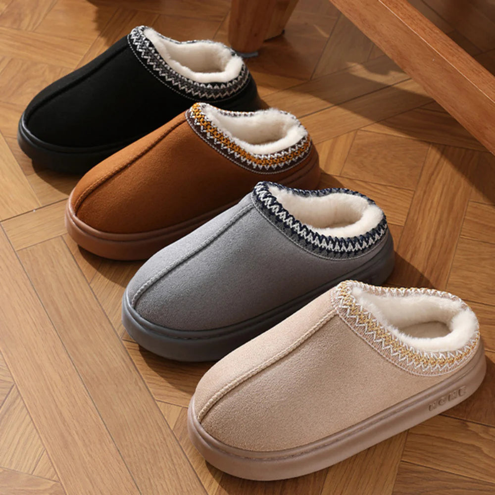 Luxora Fluffy Insole Platform Slippers Winter Slip On Faux Fur Shoes