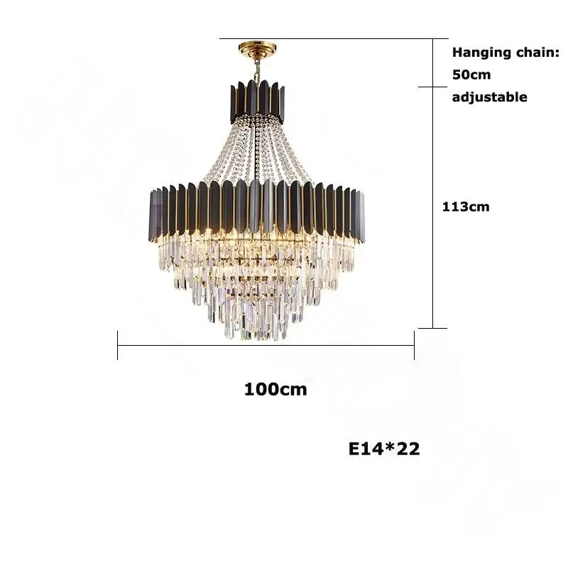 LuxRoyale Modern Black & Gold Crystal Chandelier for Dining Living Room