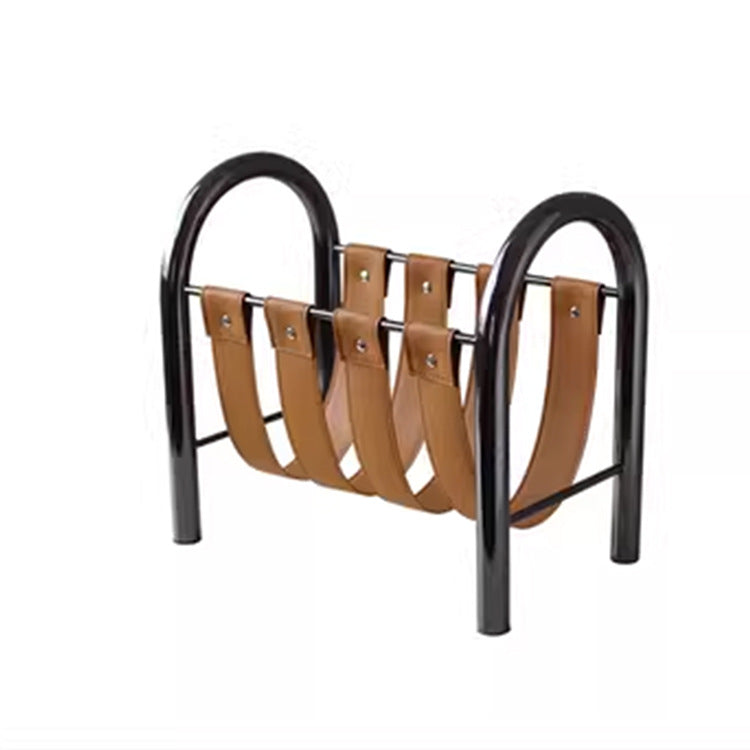 RoyaleGlow Modern Black Leather Magazine Holder with Metal Frame Storage Rack