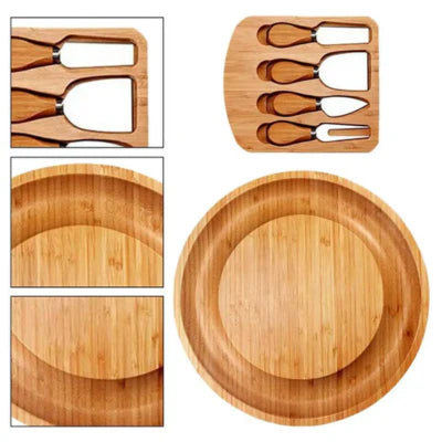 Luxora Bamboo Cheese Board with Integrated Drawer and Knives